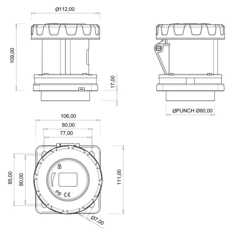 Base de empotrar CEE 63A 4P IP67 – 2