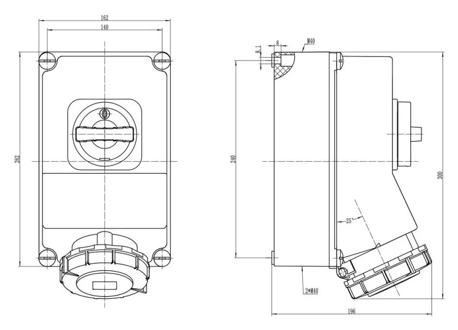 63A 4P IP67 CEE Interlock 90° Eğik Duvar Prizi – 2