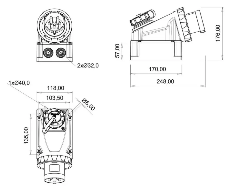 63A 5P IP67 CEE 90° Eğik Pano Prizli Duvar Fişi – 2