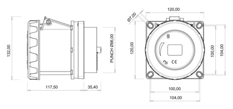 Anbausteckdose CEE 160A 4P IP67 – 2
