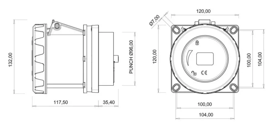 Розетка встраиваемая CEE 160A 5P IP67 – 2