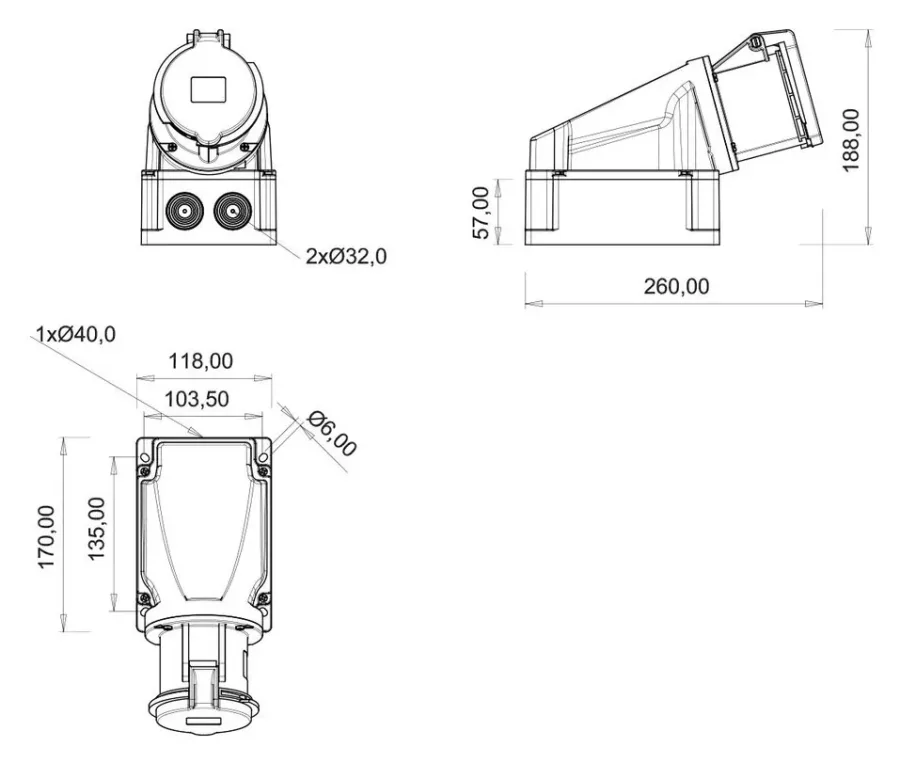 Розетка настенная, наклон 90° (с пилотным контактом) CEE 63A 3P IP44 – 2