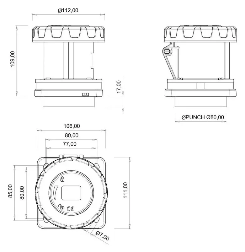 Base de empotrar CEE 63A 5P IP67 – 2