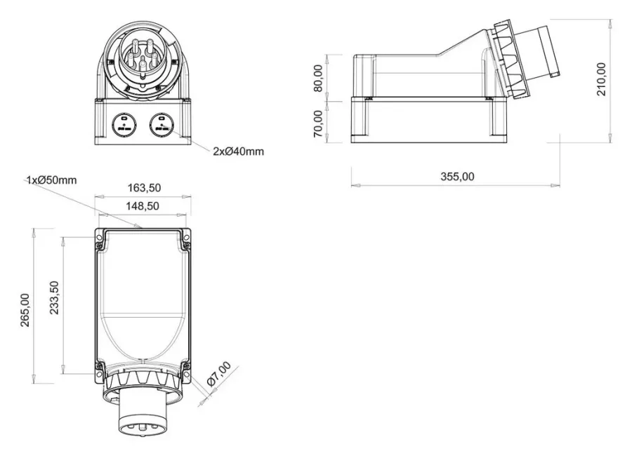Wandstecker, 90° geneigt (mit Pilotkontakt) CEE 125A 3P IP67 – 2