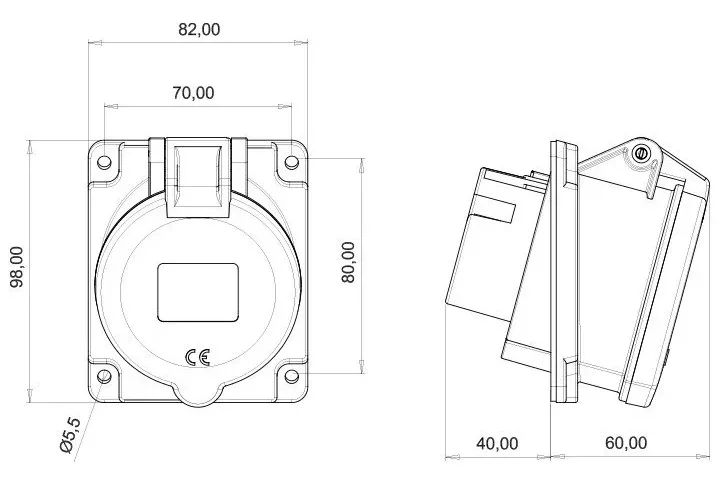 Розетка встраиваемая, наклон 45° CEE 32A 5P IP44 – 2