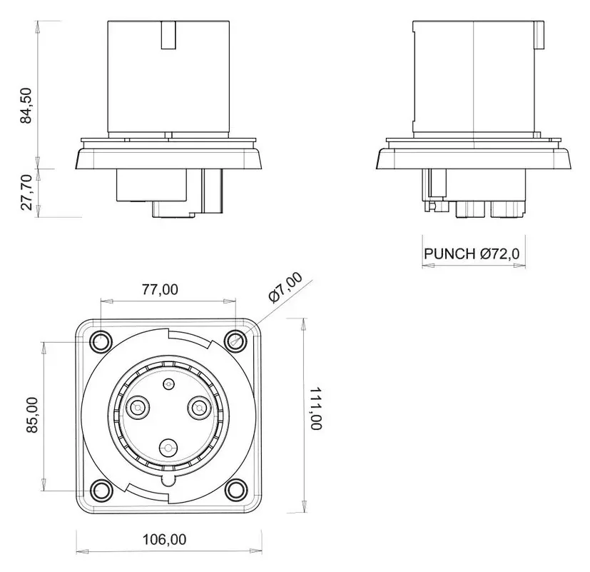 Anbaustecker CEE 63A 3P IP44 – 2