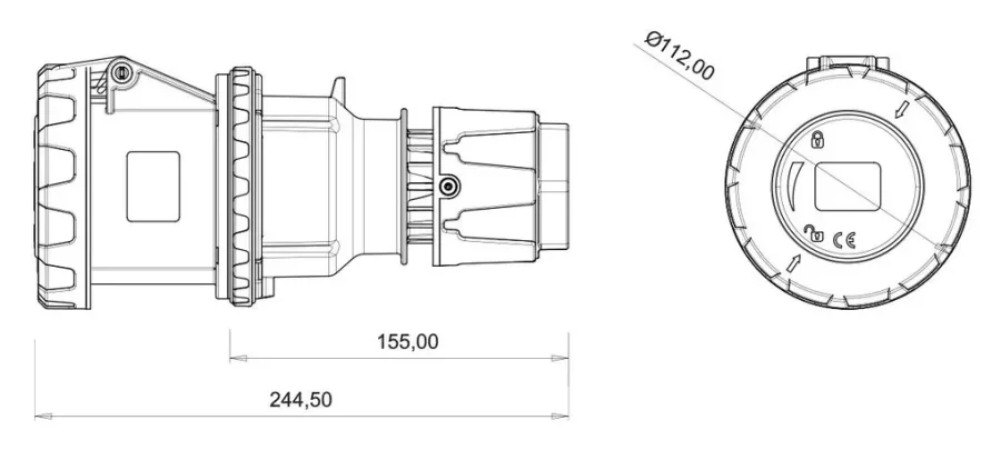 63A 5P IP67 CEE Connector (with Pilot Contact) – 2