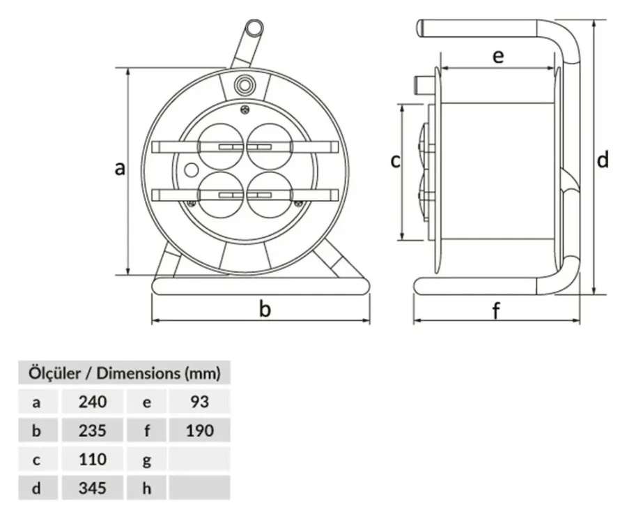 Kabeltrommel aus Kunststoff (mit Laschendeckel) – IP44, 25m – 2