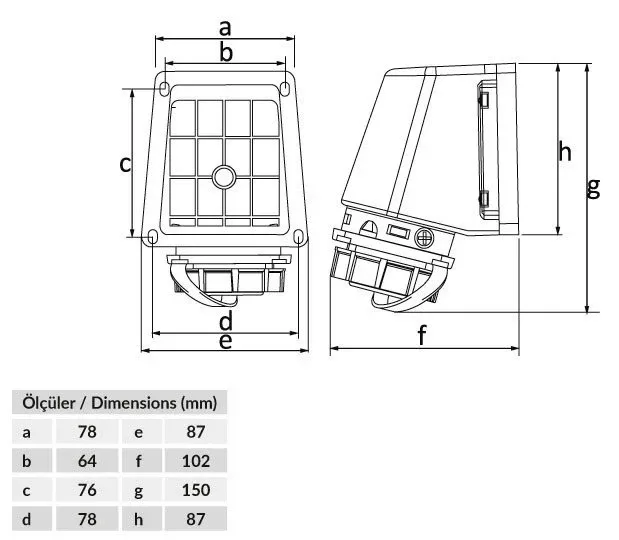 16A IP68 Monofaze 90° Eğik Duvar Prizi – 2