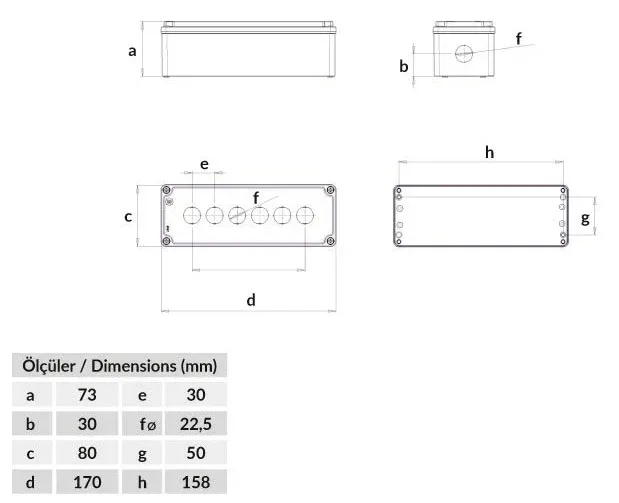 Ex-geschütztes Tastergehäuse für 6 Taster 80x230x73 – IP67 – 2