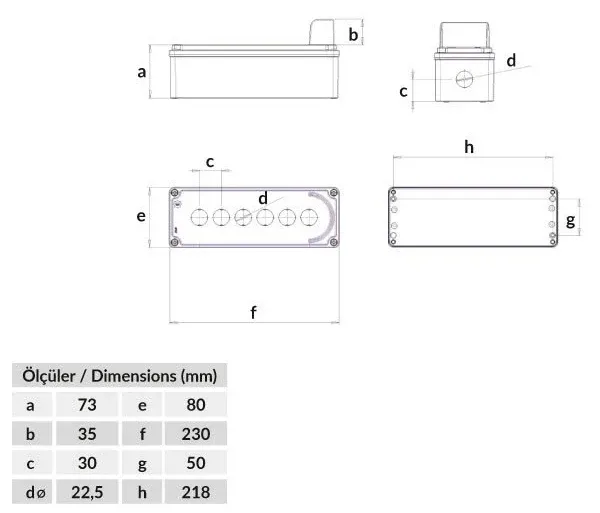 علبة أزرار محمية لـ 6 أزرار 80x230x73 – IP67 – 2