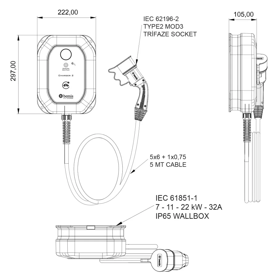 تشارجر 2 – كابل 5 م · 3,7 - 22 kW / 32A – 4